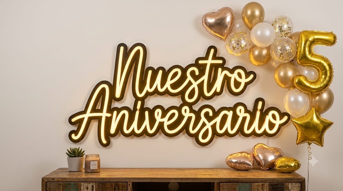 Cartel NEON "Nuestro Aniversario" 40x20 cm · foto 2 de 2